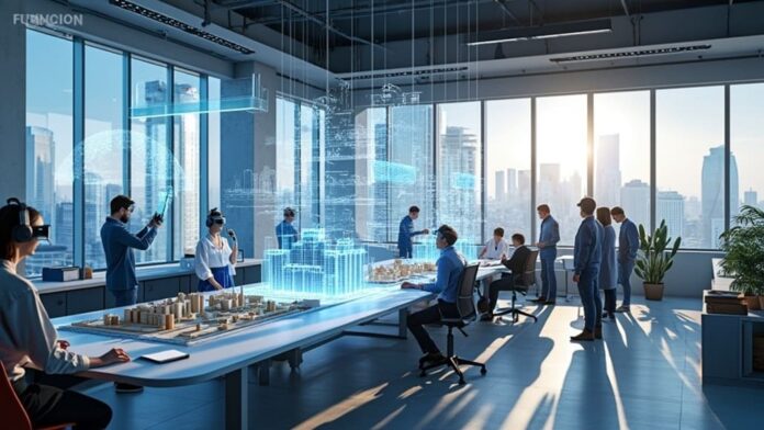 Futuristic construction office collaboration