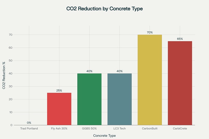 CO2 Emission Reductions Achieved by Low-Carbon Concrete Mix Technologies
