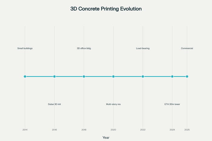 Evolution Timeline of 3D Concrete Printing Technology (2014-2025)