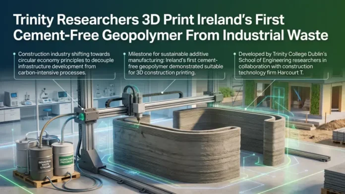 Trinity Researchers 3D Print Ireland’s First Cement-Free Geopolymer From Industrial Waste