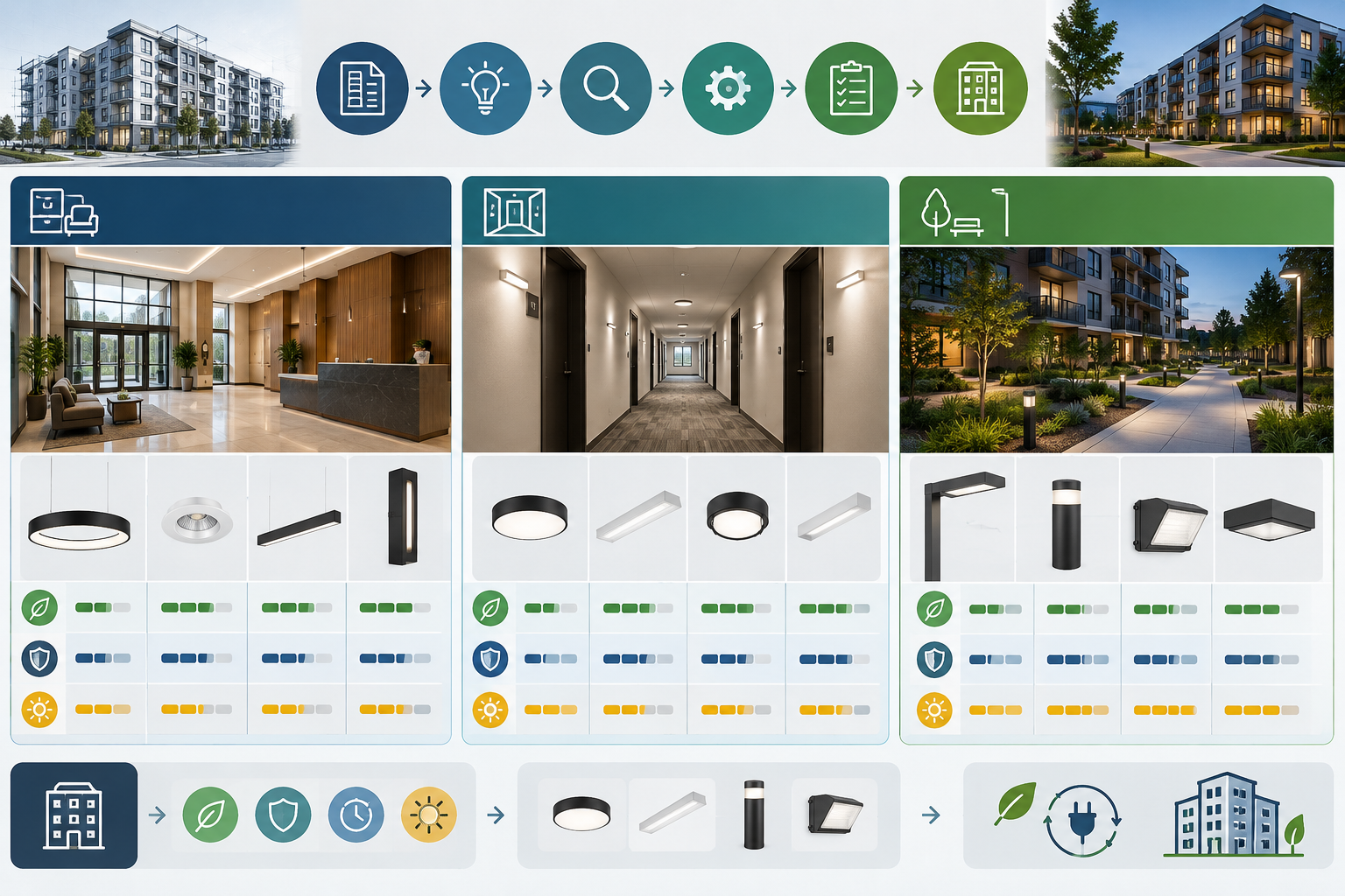 Technical Infographic: Lighting Product Selection for Multi-Residential Developments