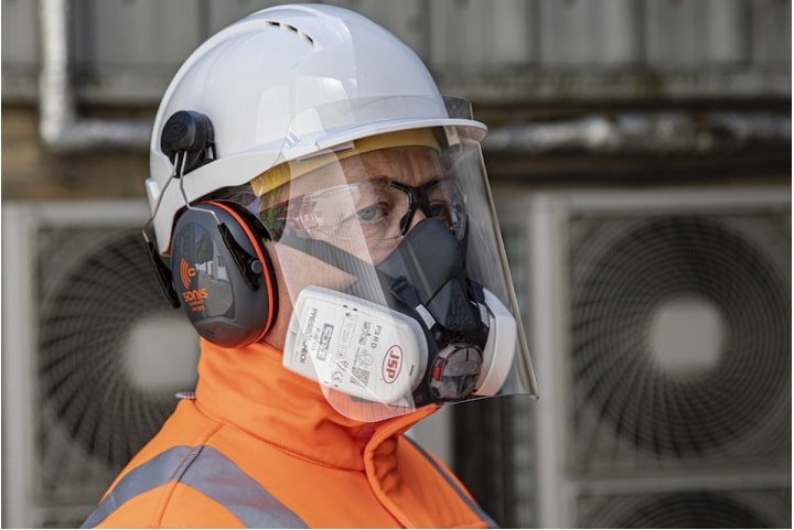 Hard-hat mounted cough guard will help protect site workers
