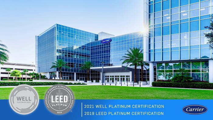 Carrier's Global Headquarters Becomes First Commercial Building in Florida to Earn Prestigious WELL Platinum Designation
