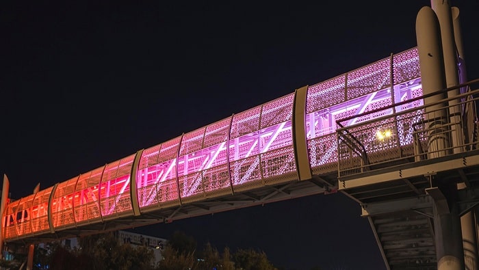 The bridge on Sheikh Rashid Bin Saeed Street in Abu Dhabi impressively illuminated by BSI Lighting Technologies